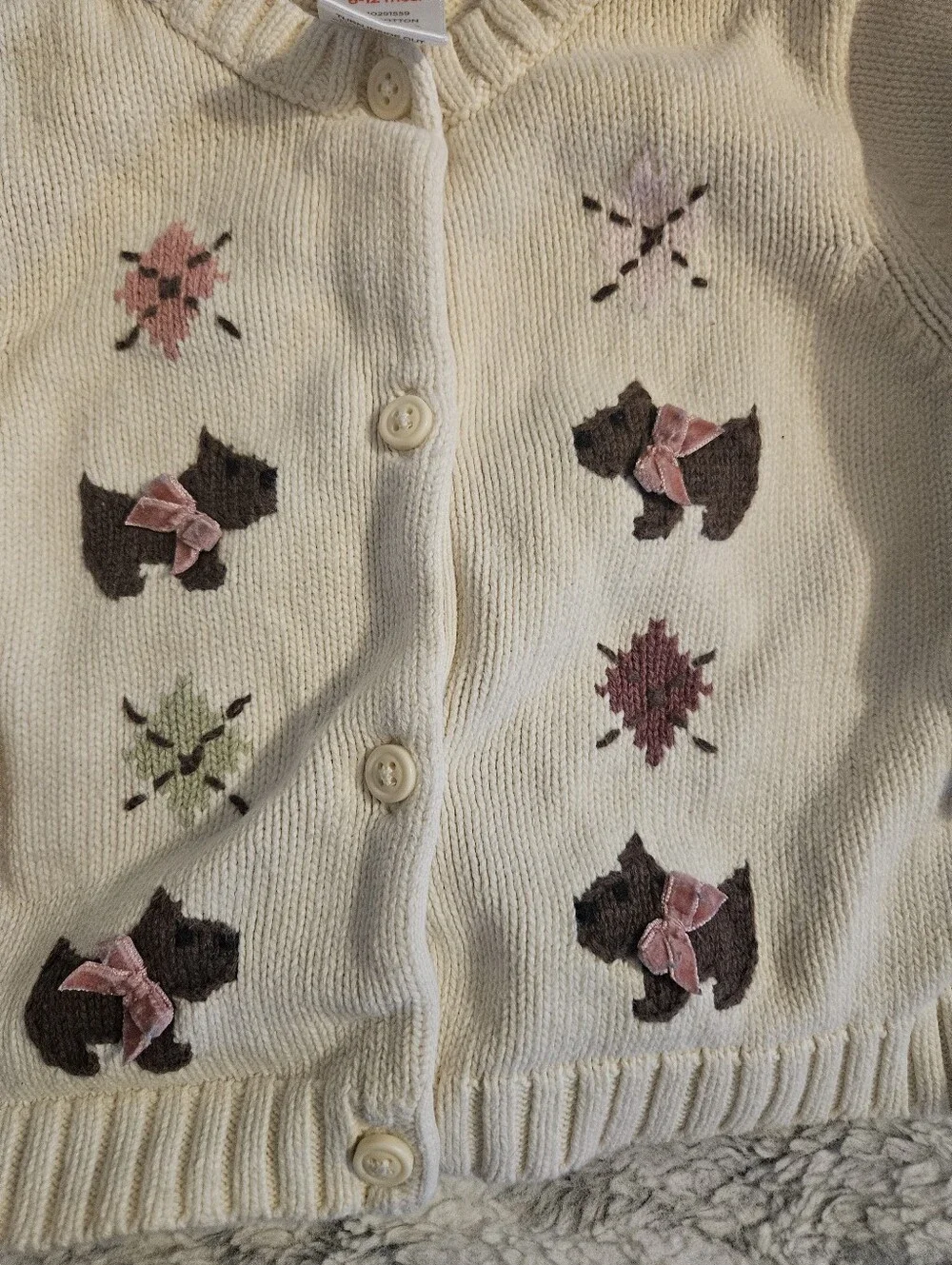 Gymboree Cream Knit Cardigan with Brown Dog Appliqués